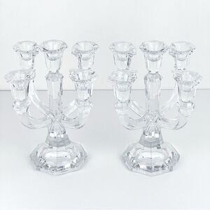 5 Arm Heavy Full Lead Crystal Candelabras Set of Two